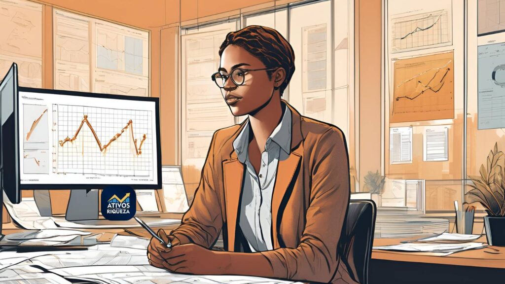 Imagem de uma mulher analisando gráficos que representam o retorno obtido com investimentos em CDB, LCI e LCA
