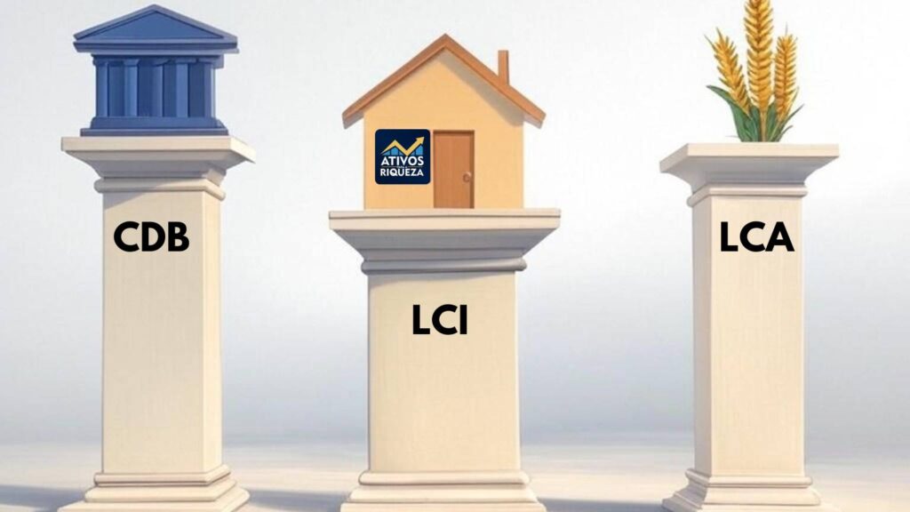 Ícones representando CDB, LCI e LCA