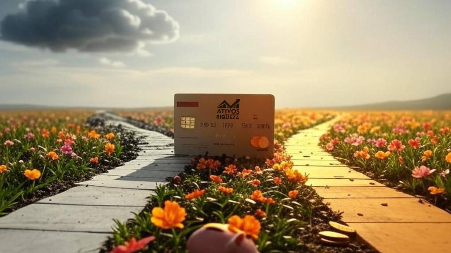 Imagem de um cartão de crédito no meio de dois caminhos, representando as formas de usar o cartão de crédito