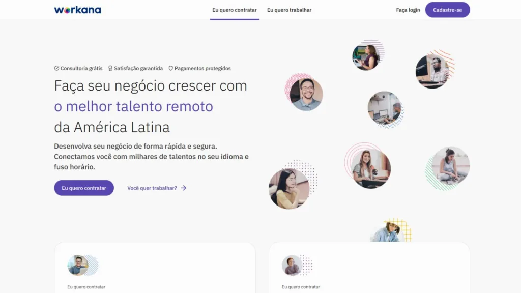 Imagem da página inicial do site Workana, uma das opções para começar como freelancer
