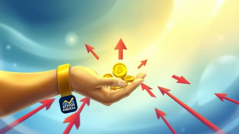Imagem de uma mão com moedas com flechas vermelhas em volta, representando a ação da inflação no dinheiro