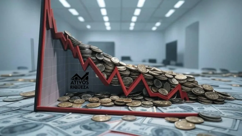 Imagem de um gráfico vermelho em queda, representando perda de dinheiro