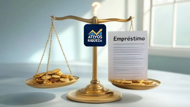 Imagem de uma balança comparando um certificado de empréstimo pessoal e um monte de moedas do outro lado