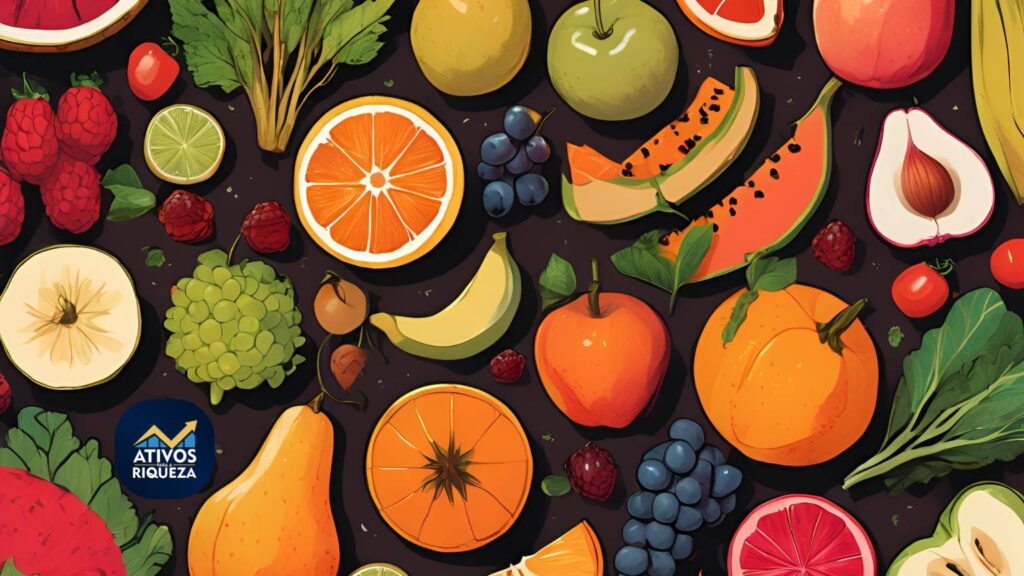 Imagem com vários tipos de frutas diferentes, representando a variedade como forma de economizar no supermercado