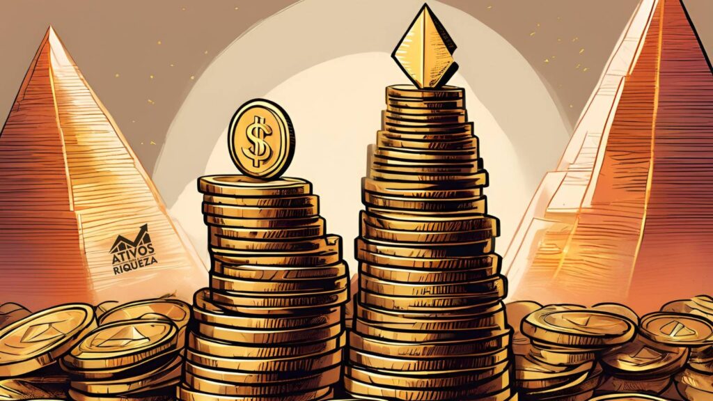 Imagem com duas pilhas de moedas, representando o acúmulo de riqueza com o hábito de investimento