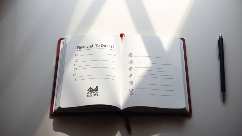 Uma imagem de um caderno com escritos de hábitos financeiros
