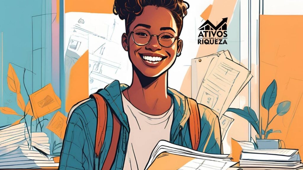 Imagem de um jovem sorrindo com as metas financeiras cumpridas