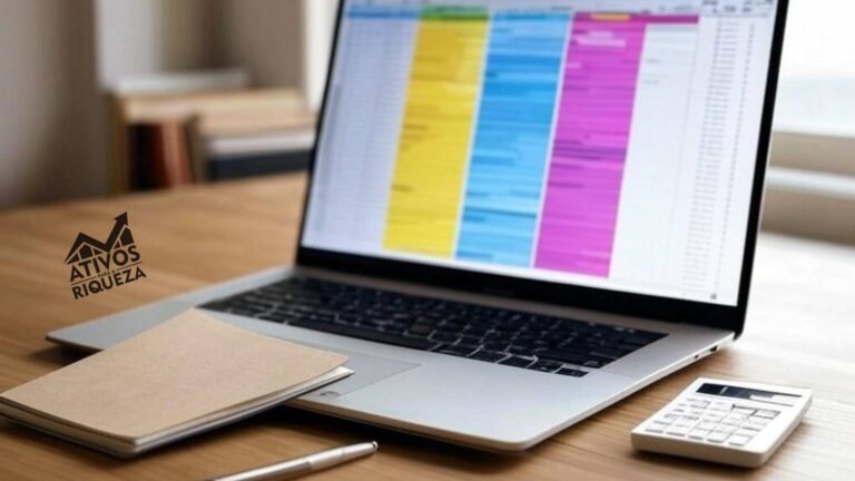 Imagem de um notebook com uma planilha colorida na tela
