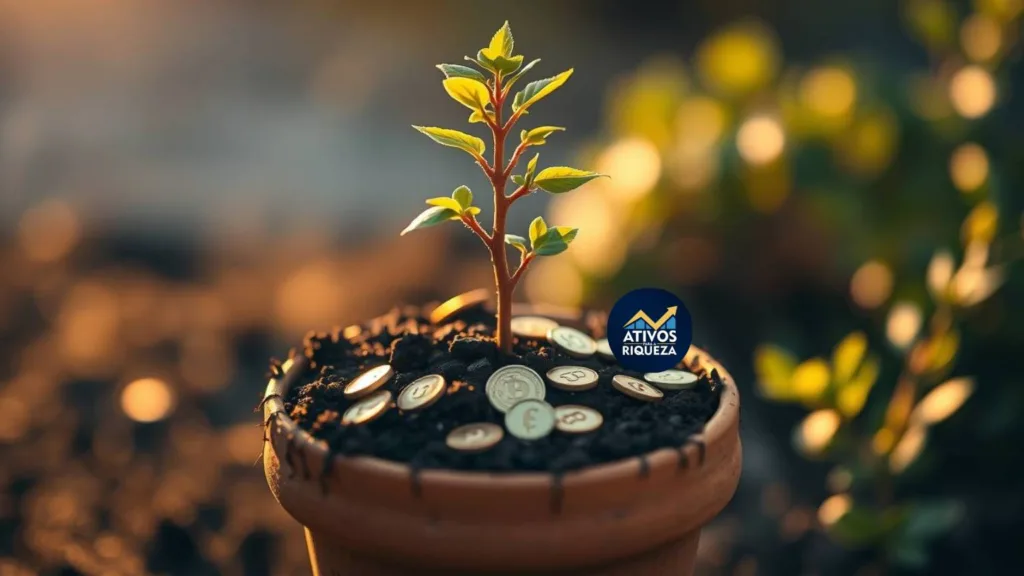 Imagem de um planta crescendo com moedas no pote