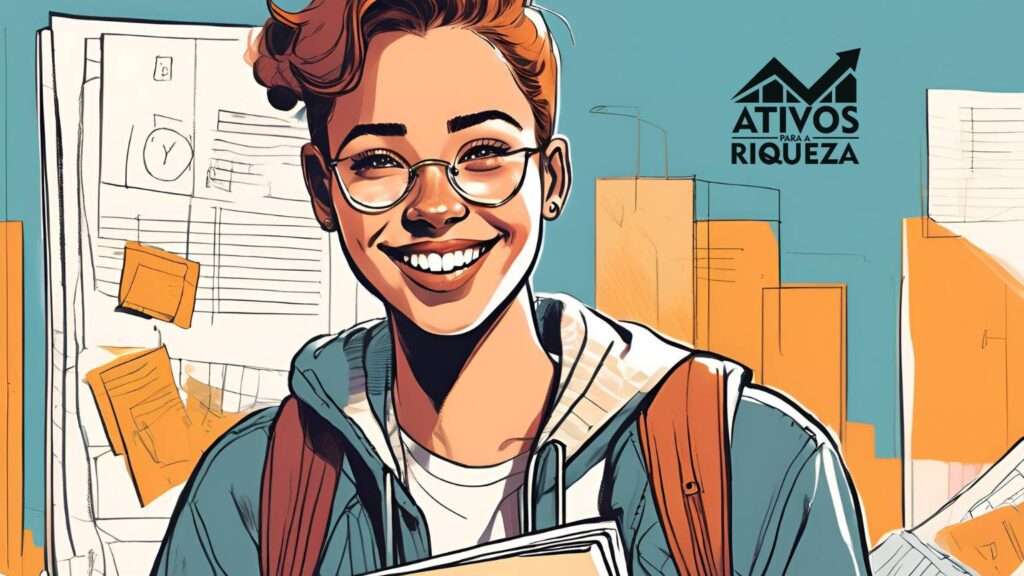 Uma jovem feliz com os resultados de seus investimentos em tesouro direto